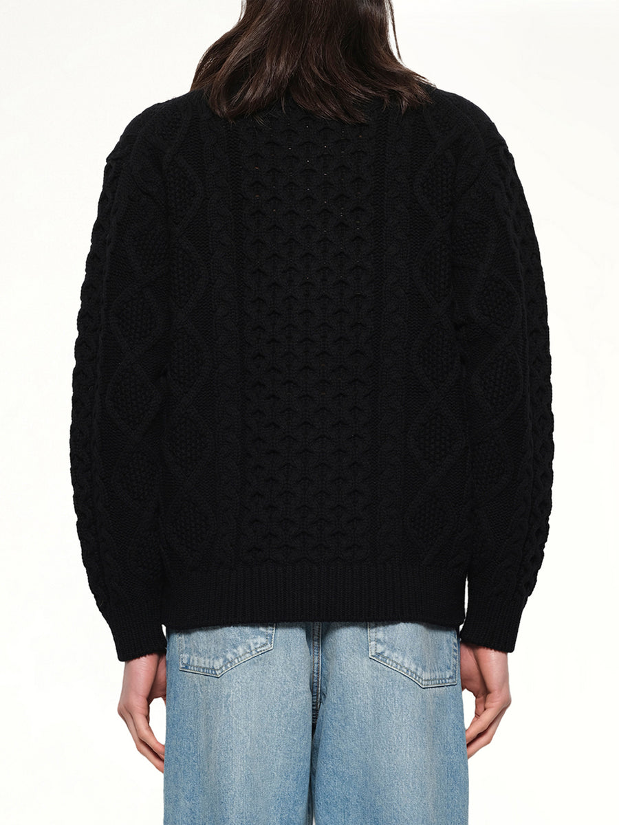 Cable Knit Zip Up in Black