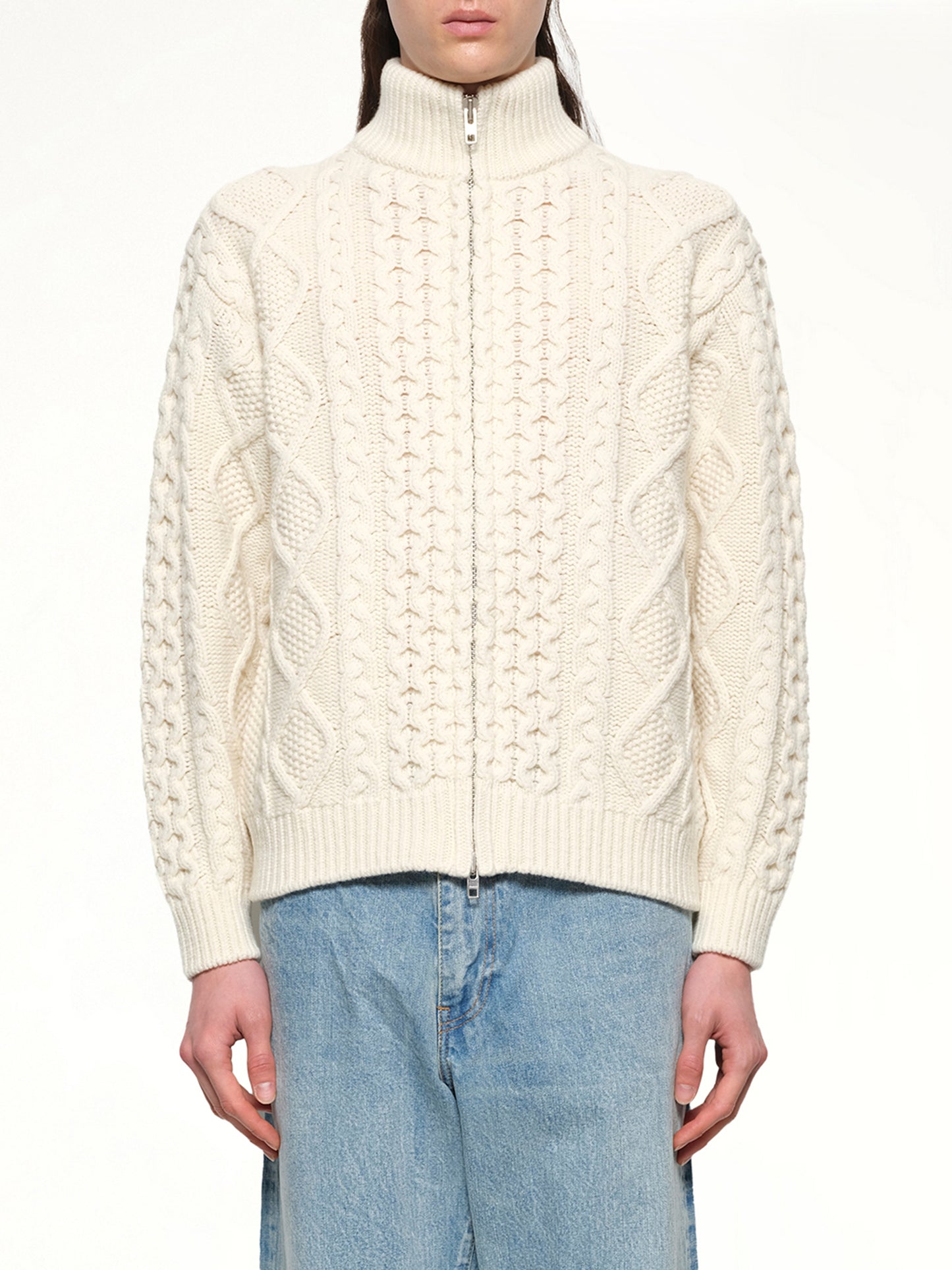 Cable Knit Zip Up in Cream