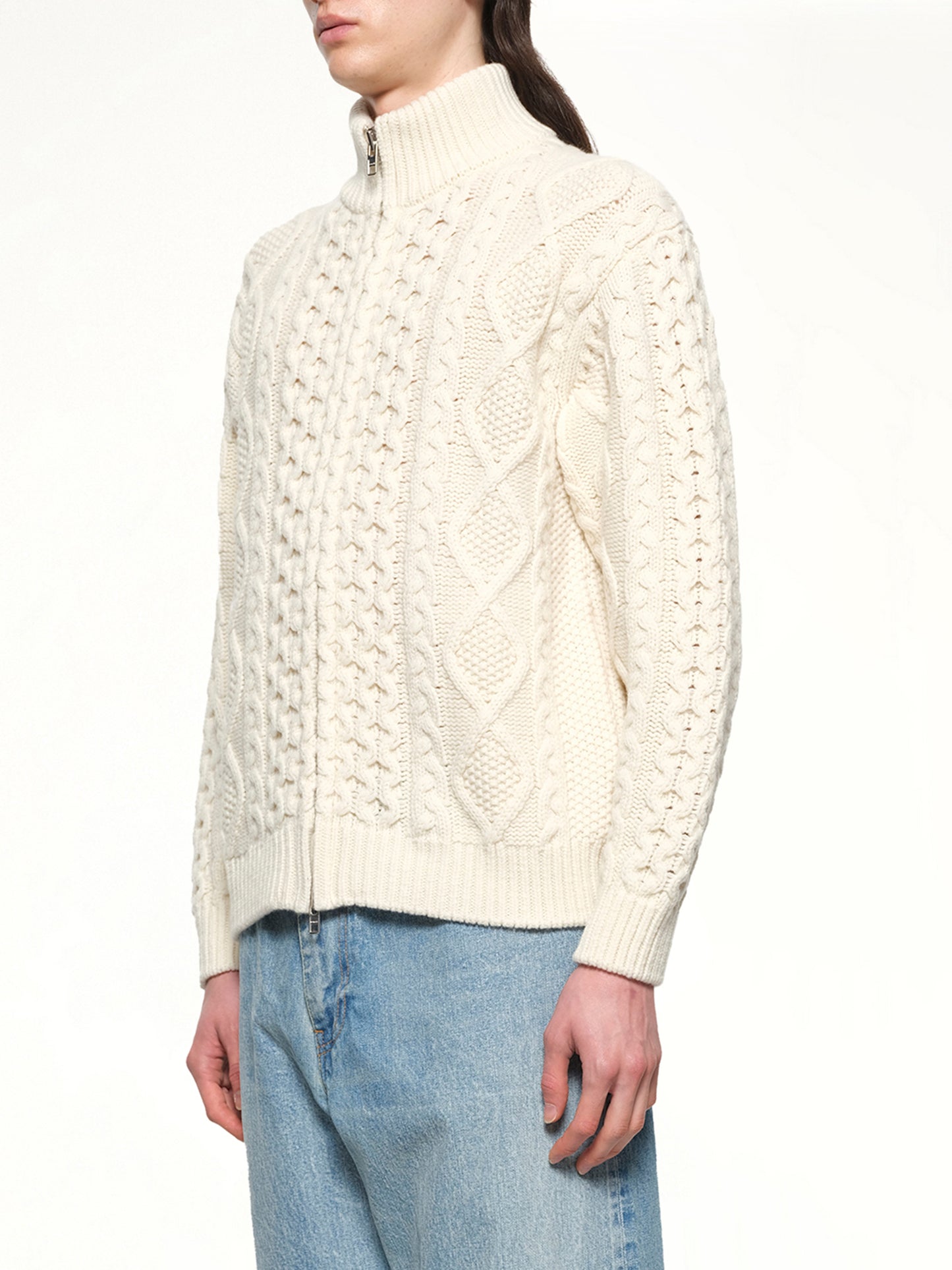 Cable Knit Zip Up in Cream