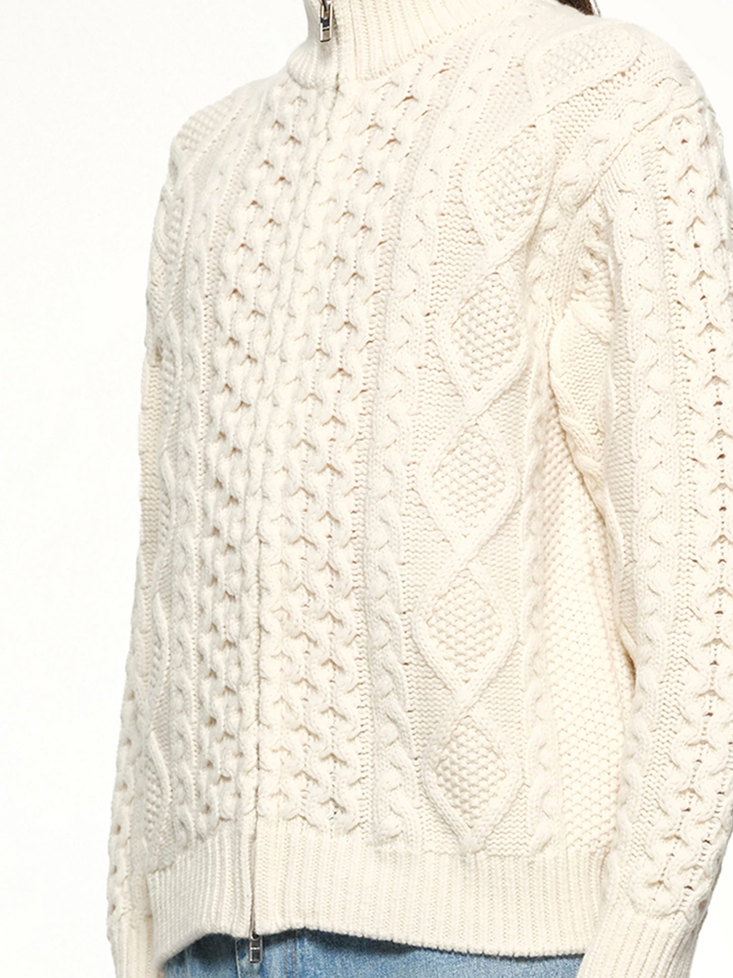 Cable Knit Zip Up in Cream