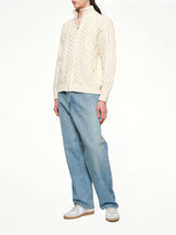 Cable Knit Zip Up in Cream