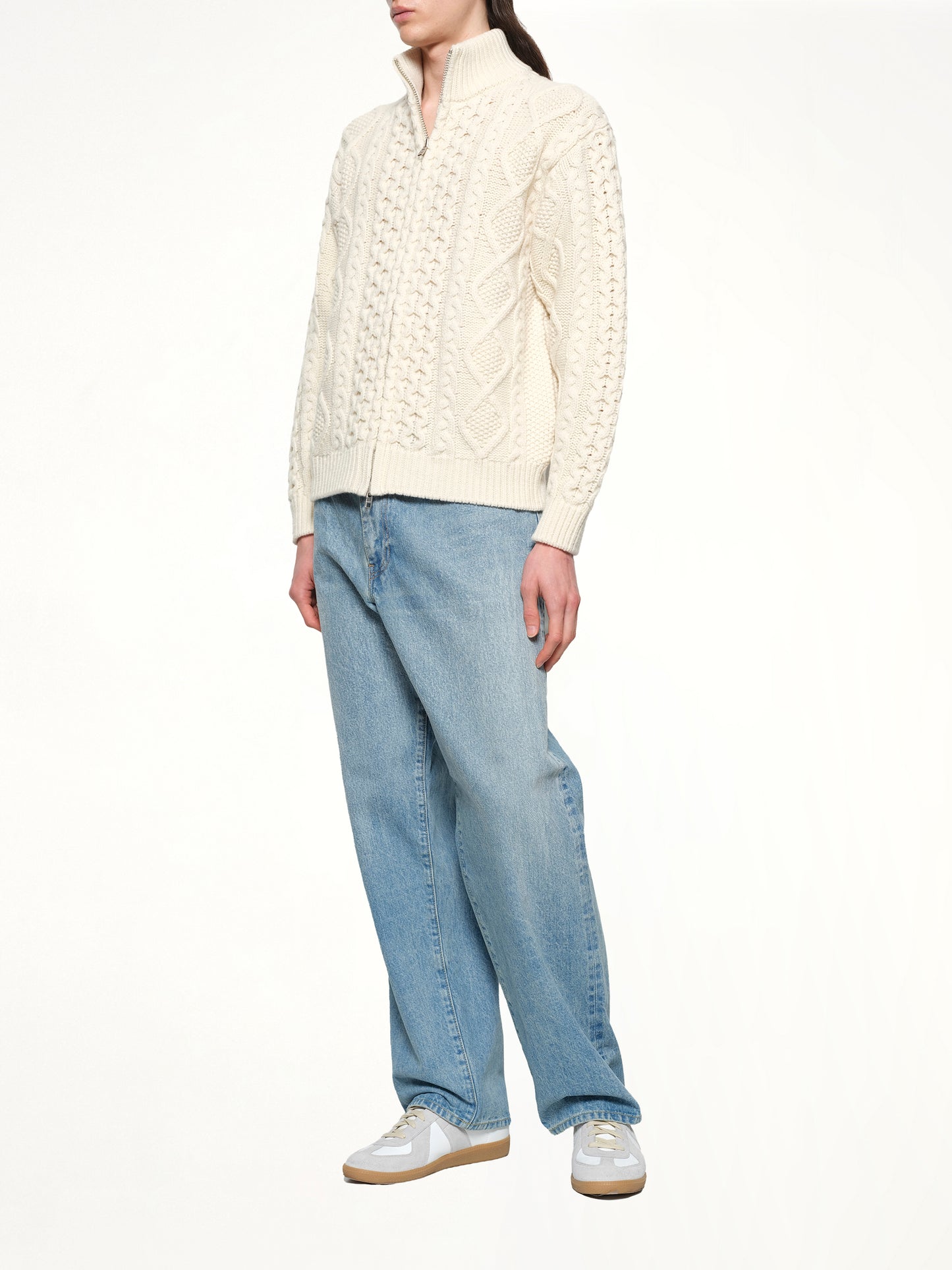 Cable Knit Zip Up in Cream