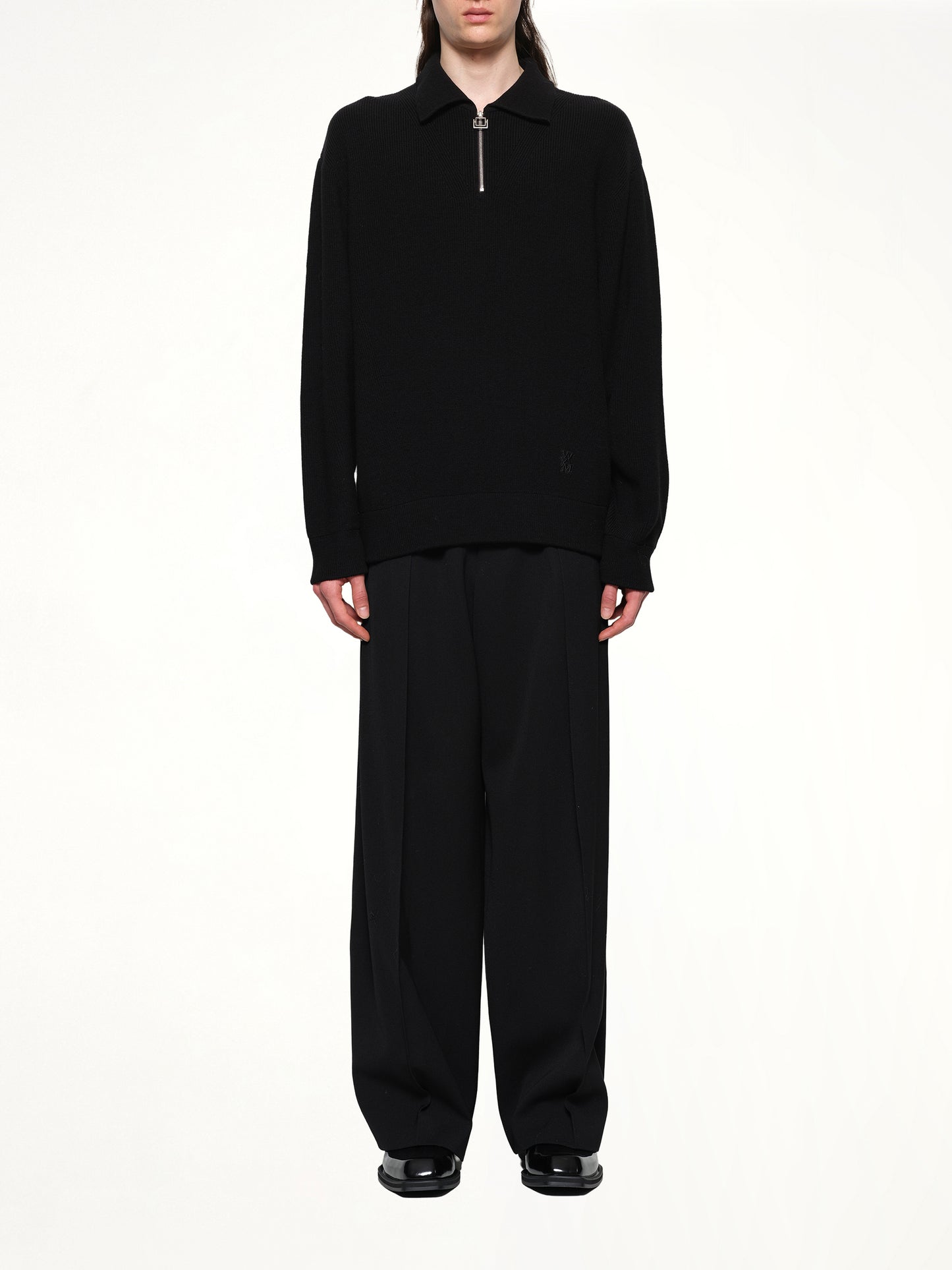 Zipped Knit Sweater in Black