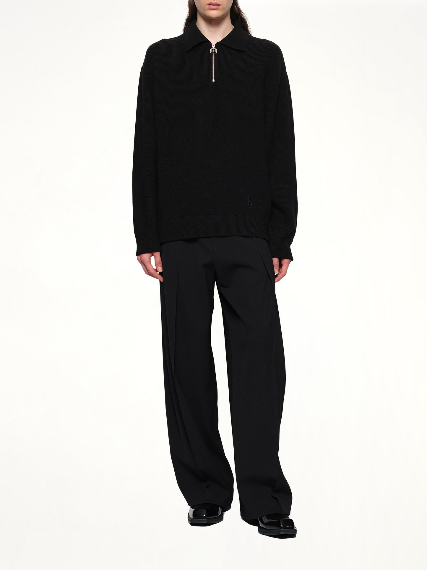 Zipped Knit Sweater in Black