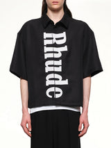 Center Logo Button Up Shirt in Black/White