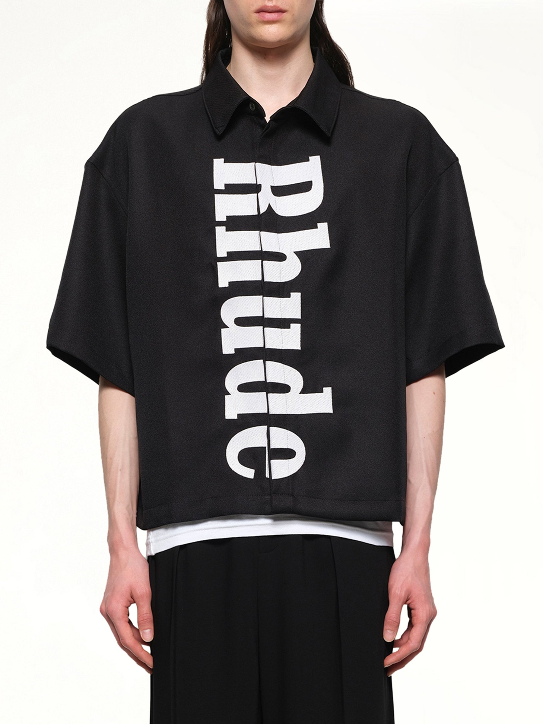 Center Logo Button Up Shirt in Black/White