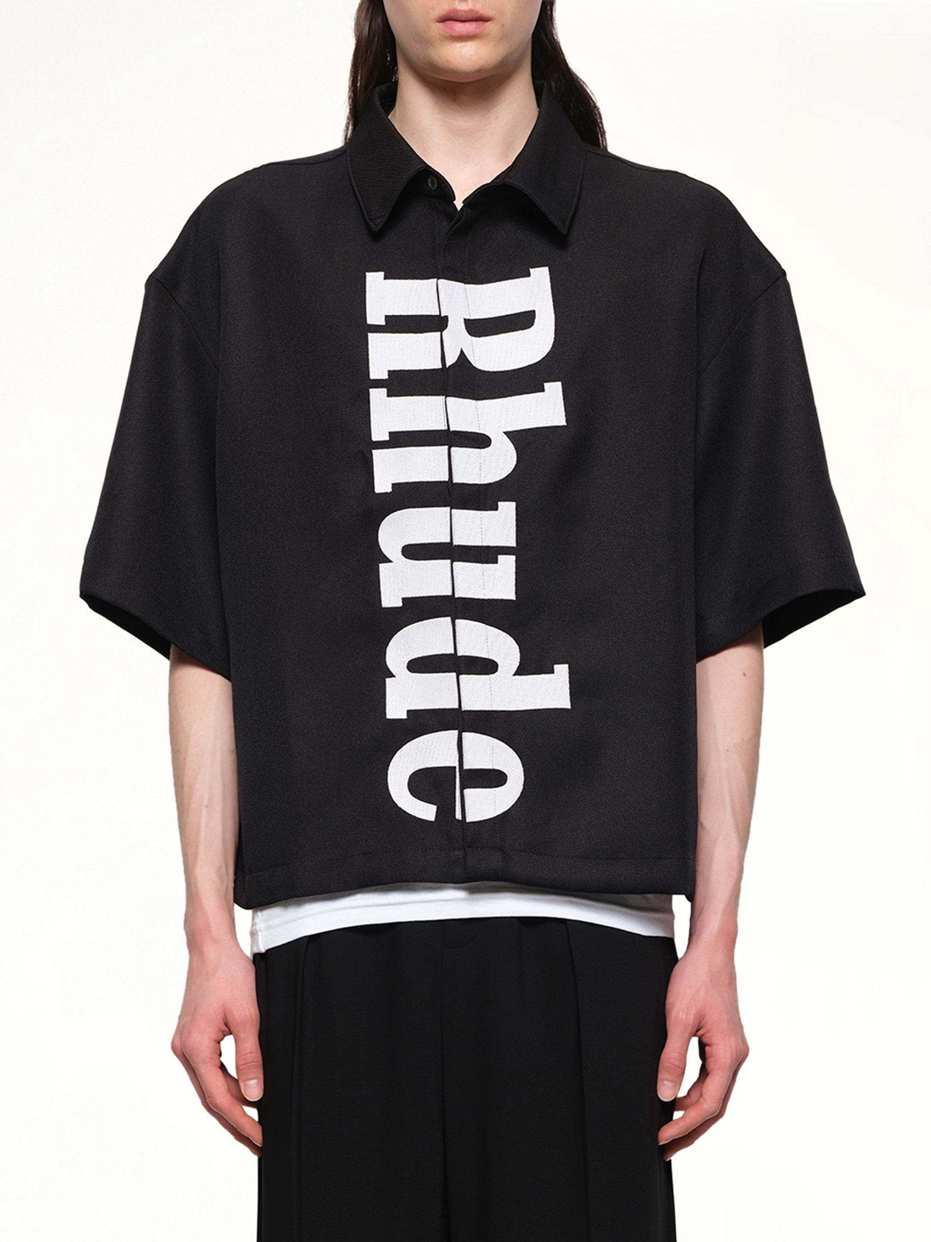 Center Logo Button Up Shirt in Black/White