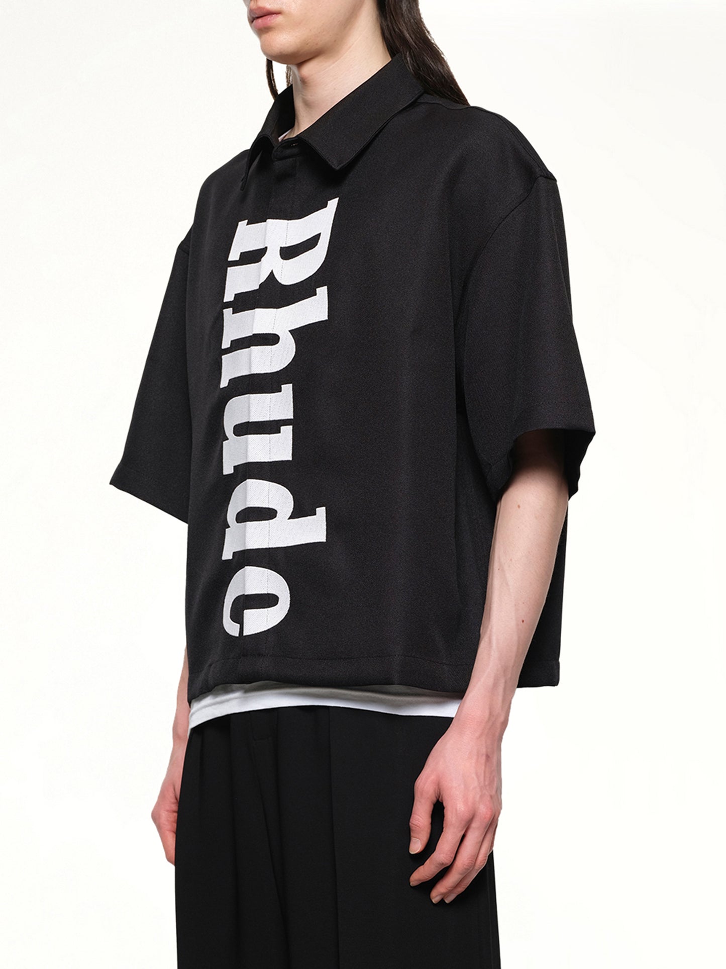 Center Logo Button Up Shirt in Black/White