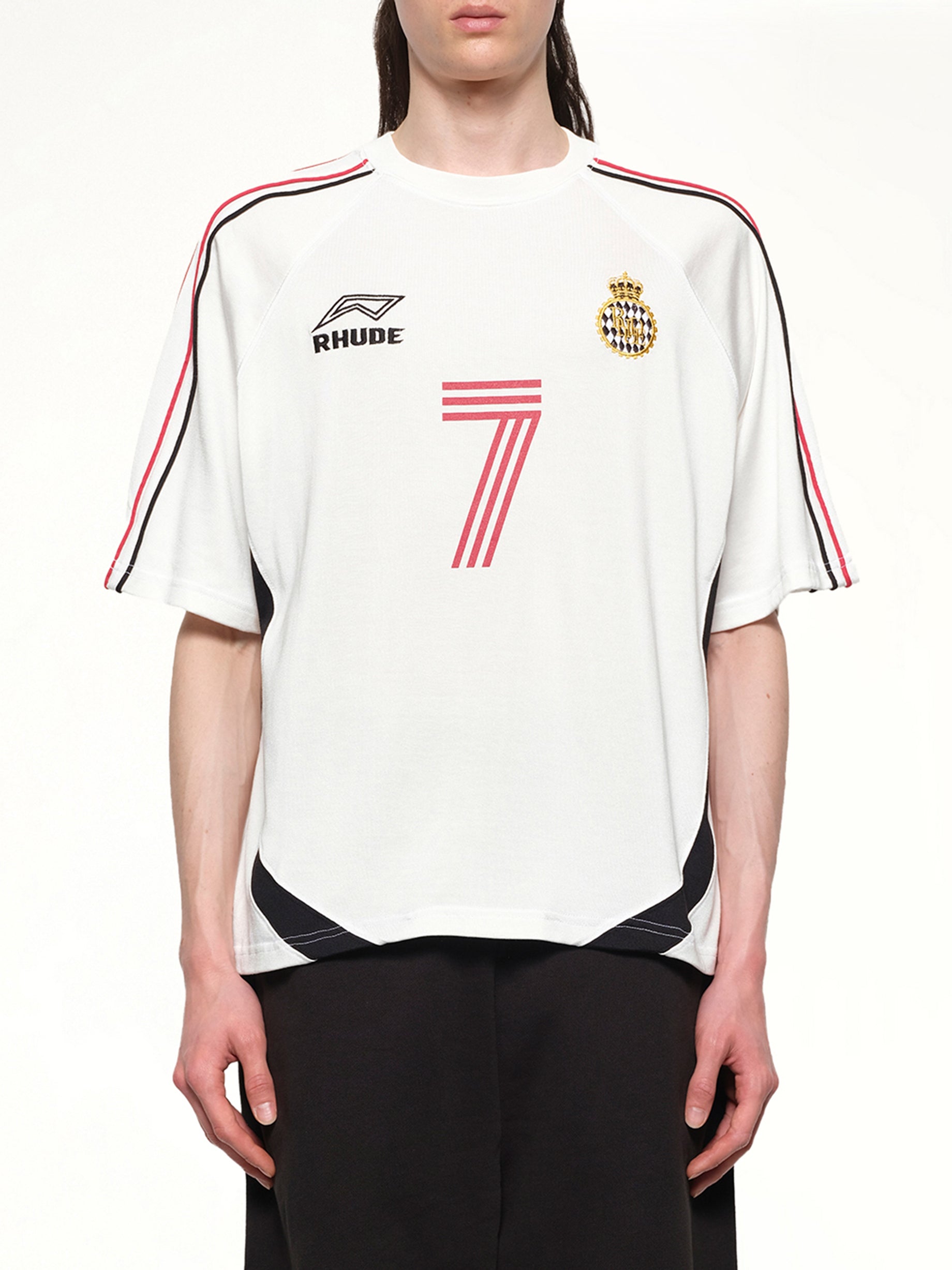 Lundun Soccer Jersey in White/Black/Red
