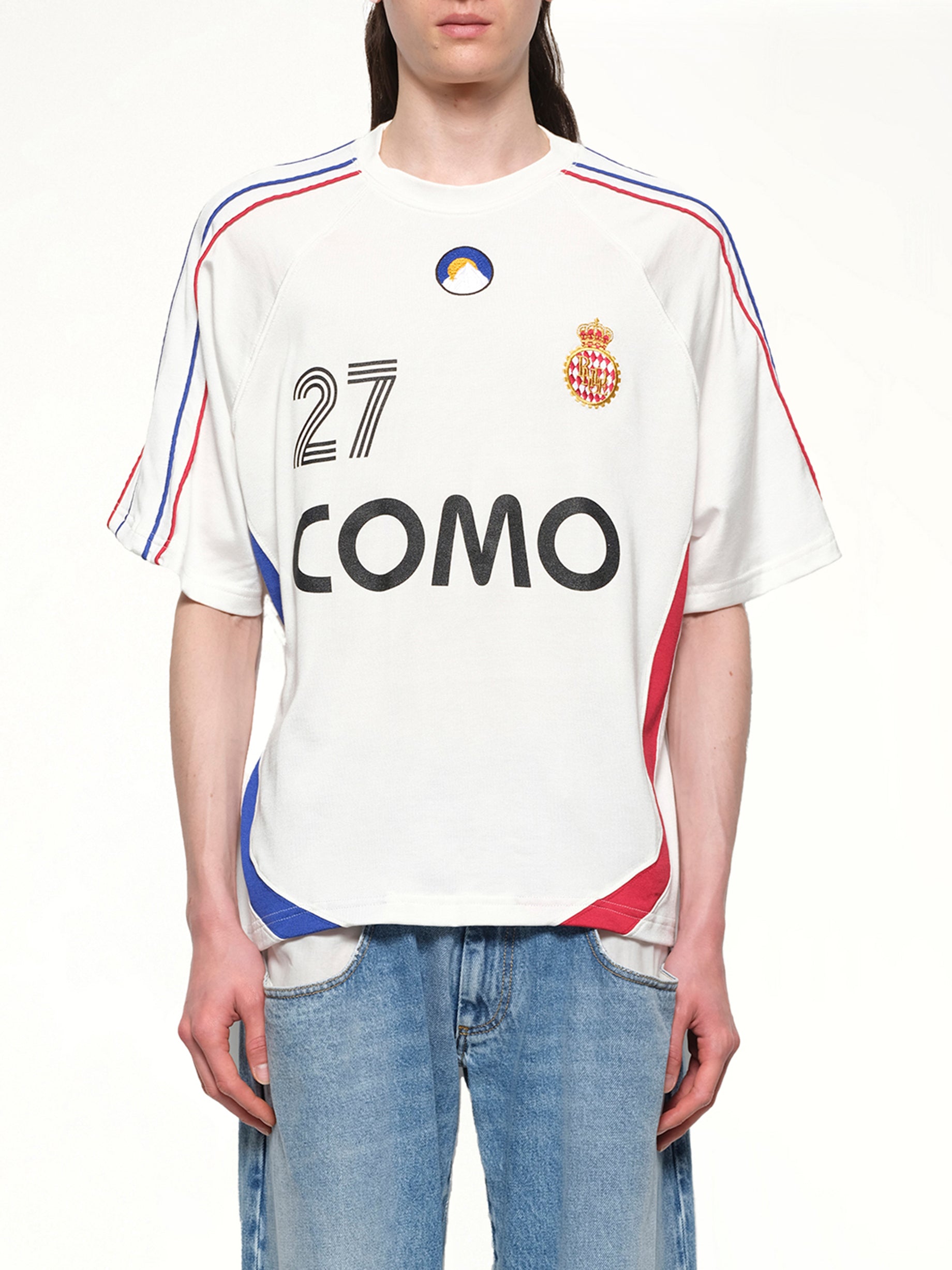 Rhude 27 Jersey in Off White/Navy/Red