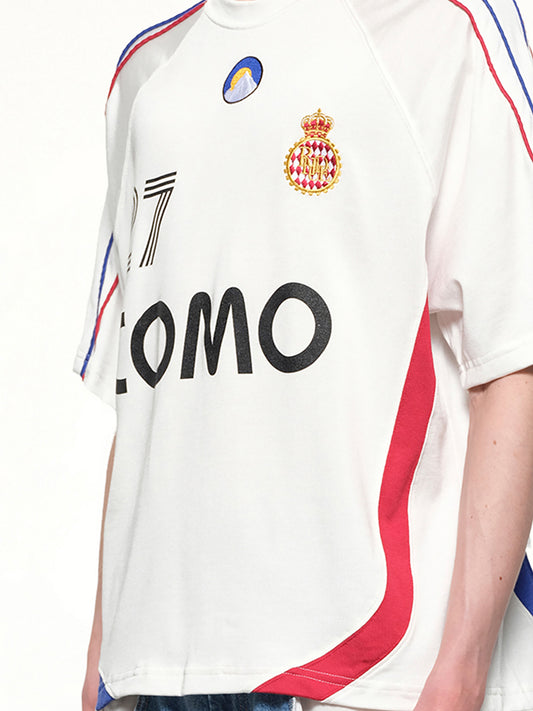 Rhude 27 Jersey in Off White/Navy/Red