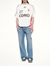 Rhude 27 Jersey in Off White/Navy/Red
