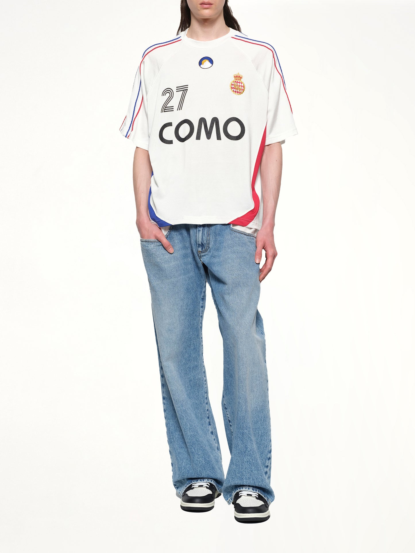 Rhude 27 Jersey in Off White/Navy/Red