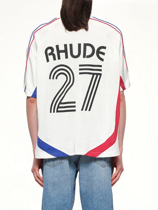 Rhude 27 Jersey in Off White/Navy/Red
