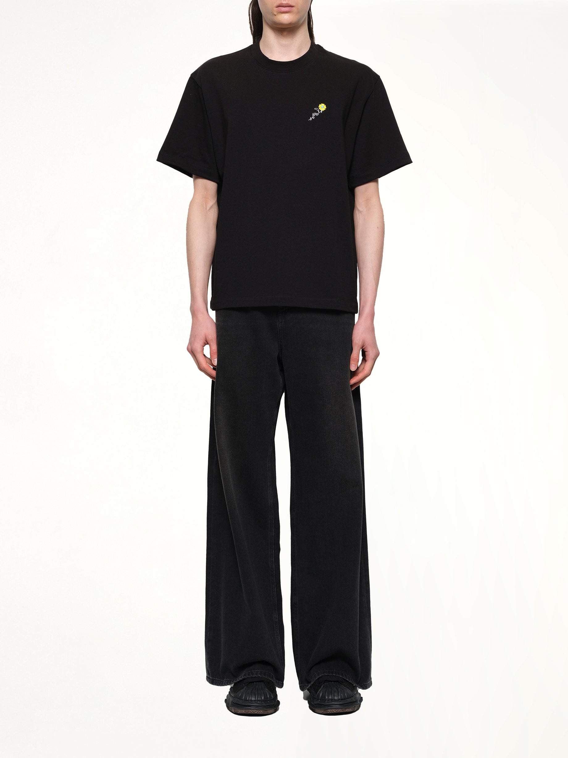 Floral Embroidered T-Shirt in Black