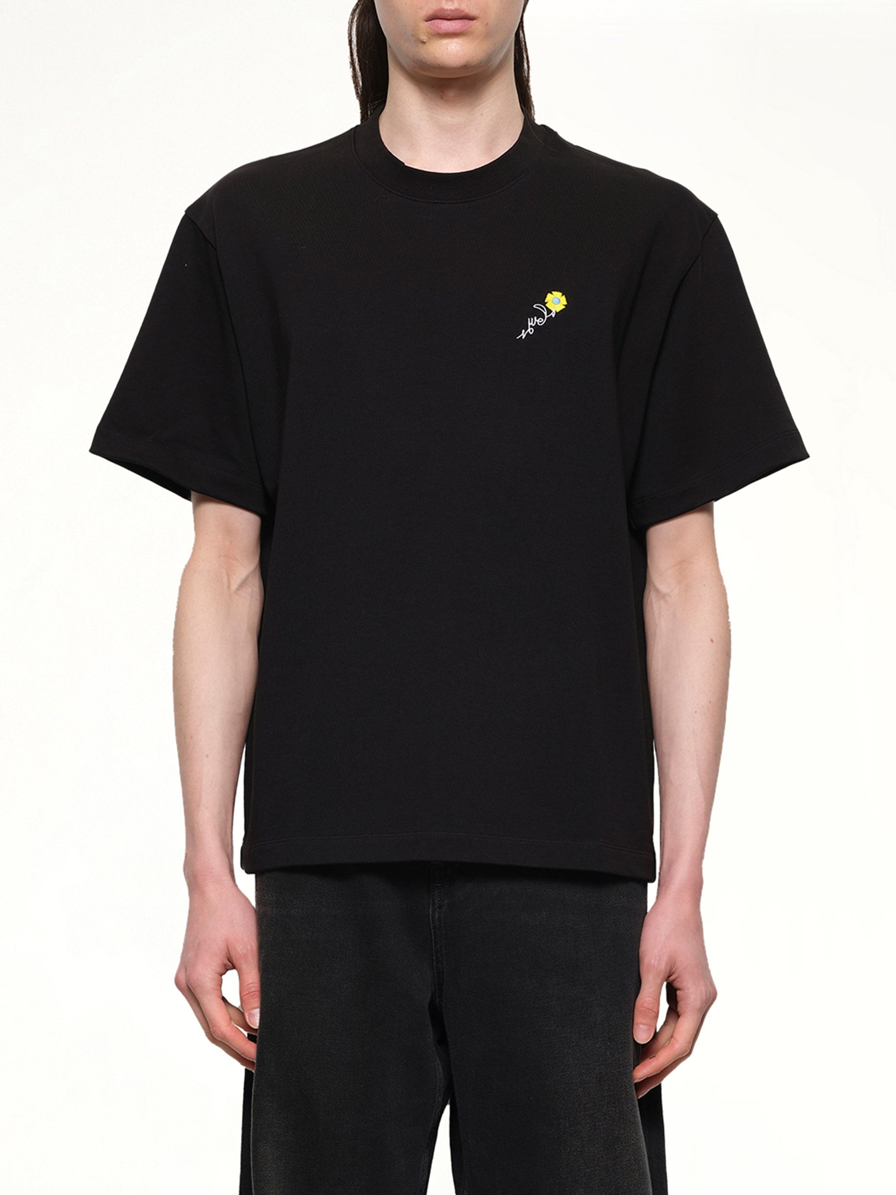 Floral Embroidered T-Shirt in Black
