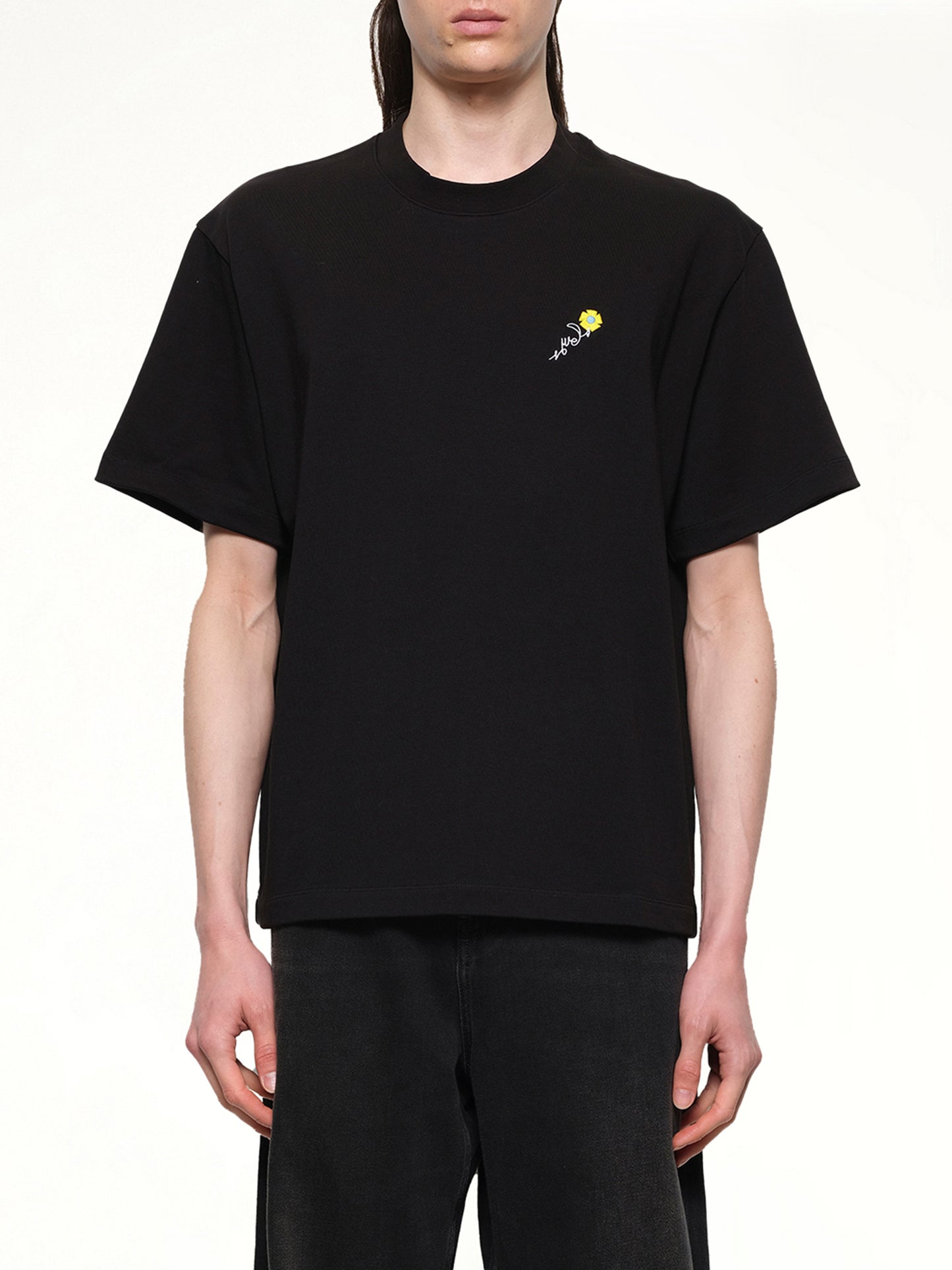 Floral Embroidered T-Shirt in Black