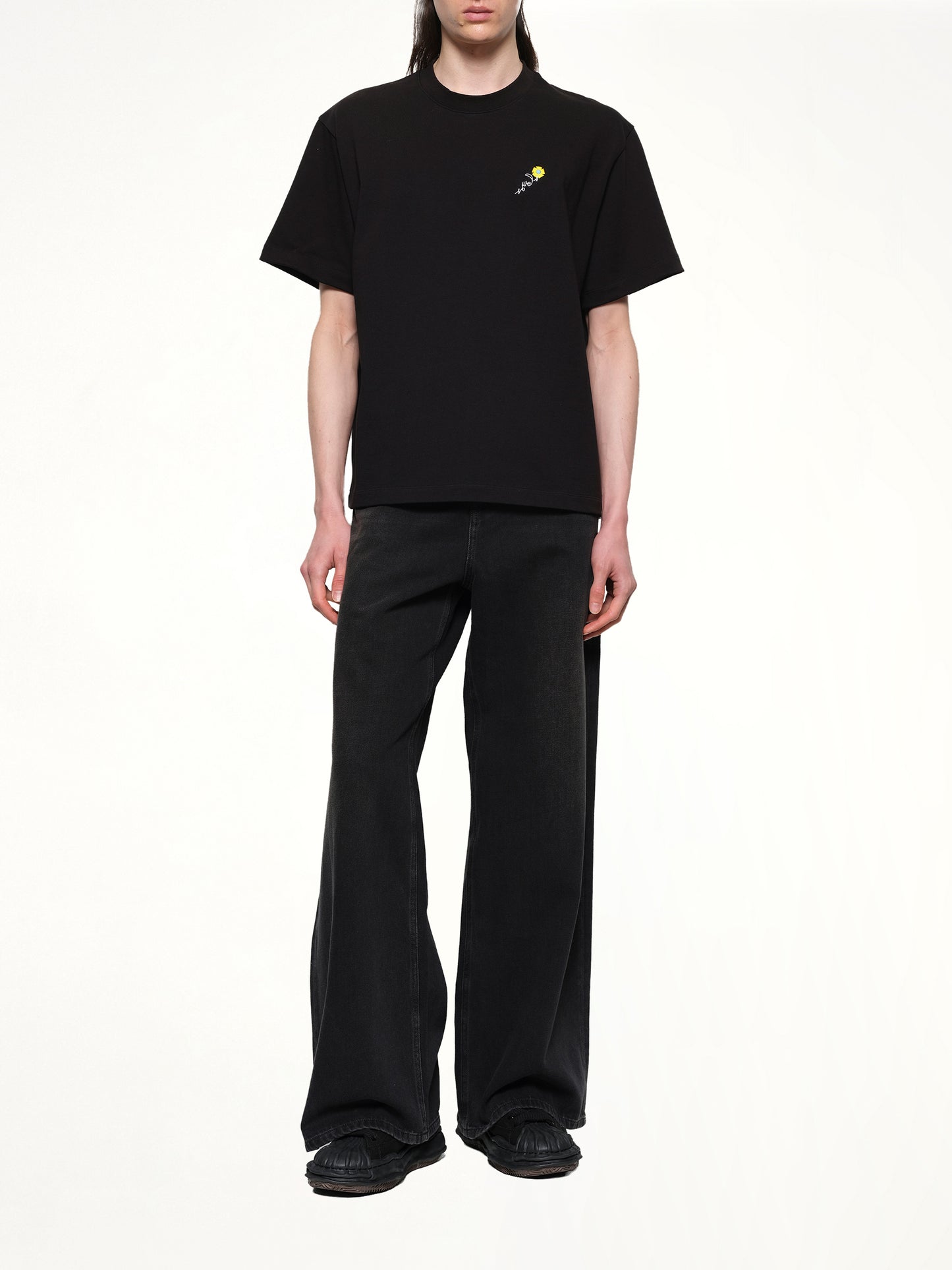 Floral Embroidered T-Shirt in Black