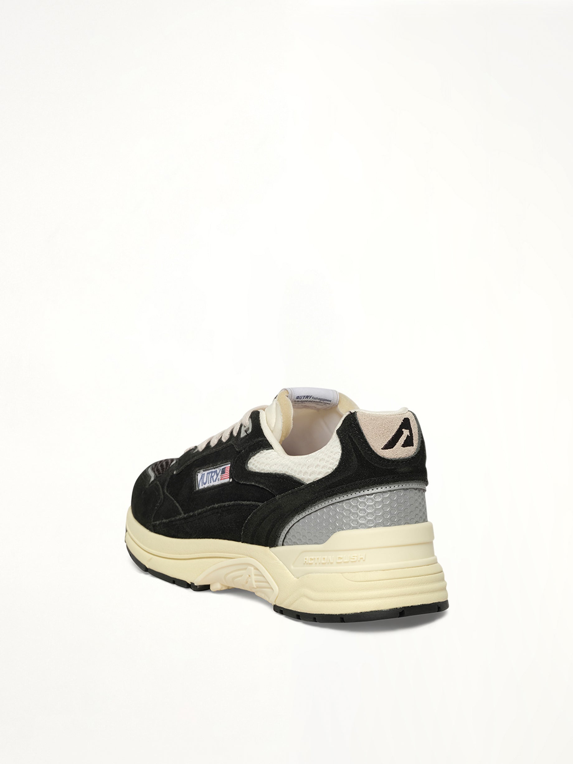 Hyperway Low Sneaker in Black/Silver Back View | AUTRY
