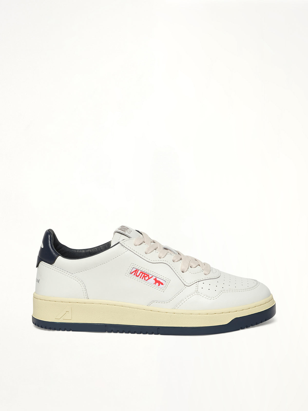 Maison Kitsune Medalist Sneaker in White/Blue Side View | AUTRY