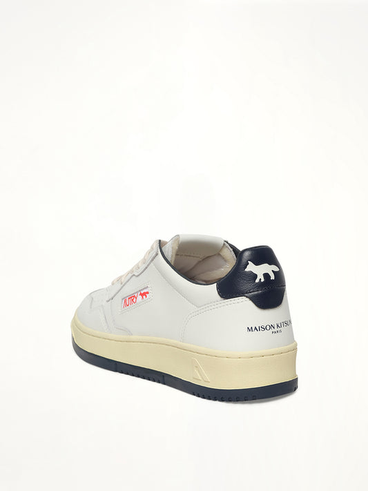 Maison Kitsune Medalist Sneaker in White/Blue