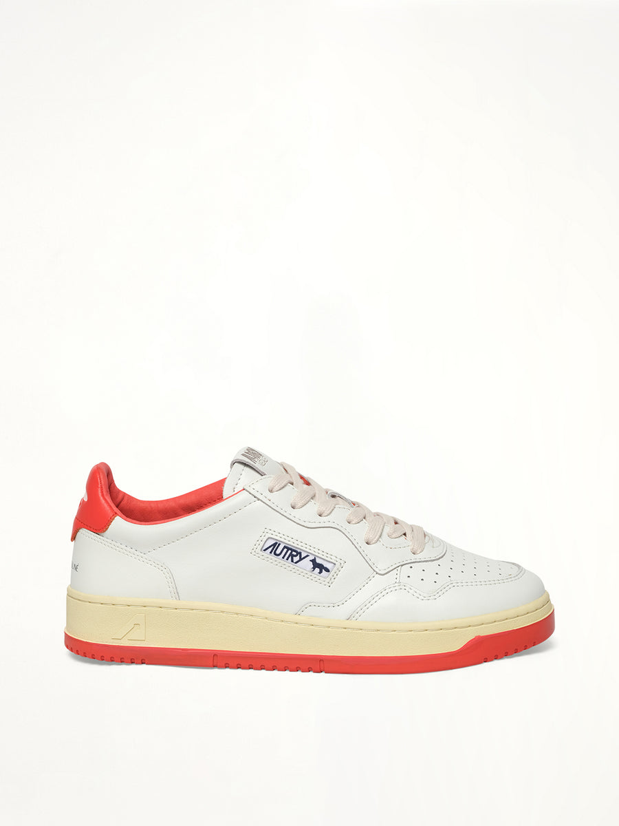 Maison Kitsune Medalist Sneaker in White/Red Side View | AUTRY