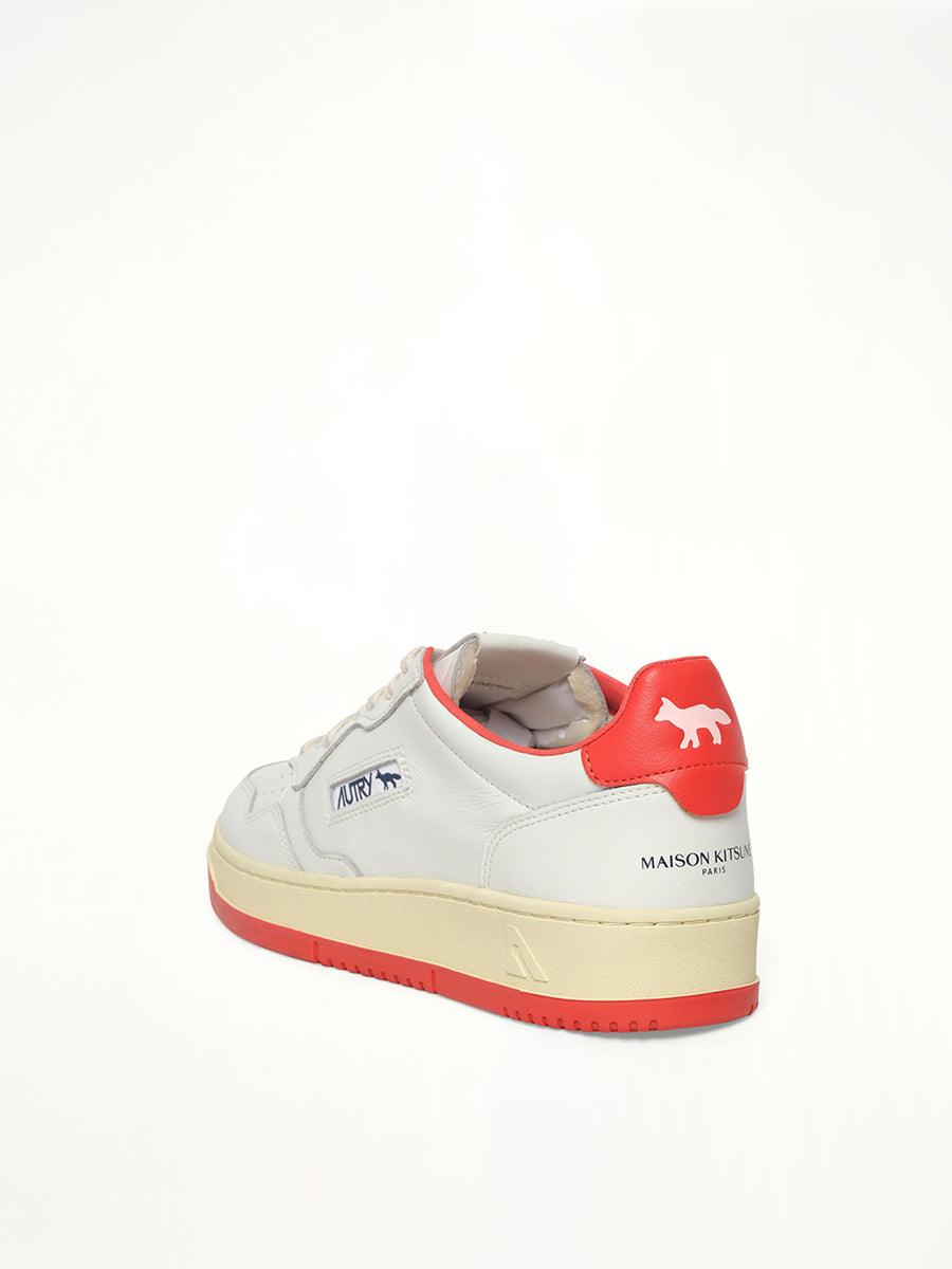 Maison Kitsune Medalist Sneaker in White/Red Back View | AUTRY