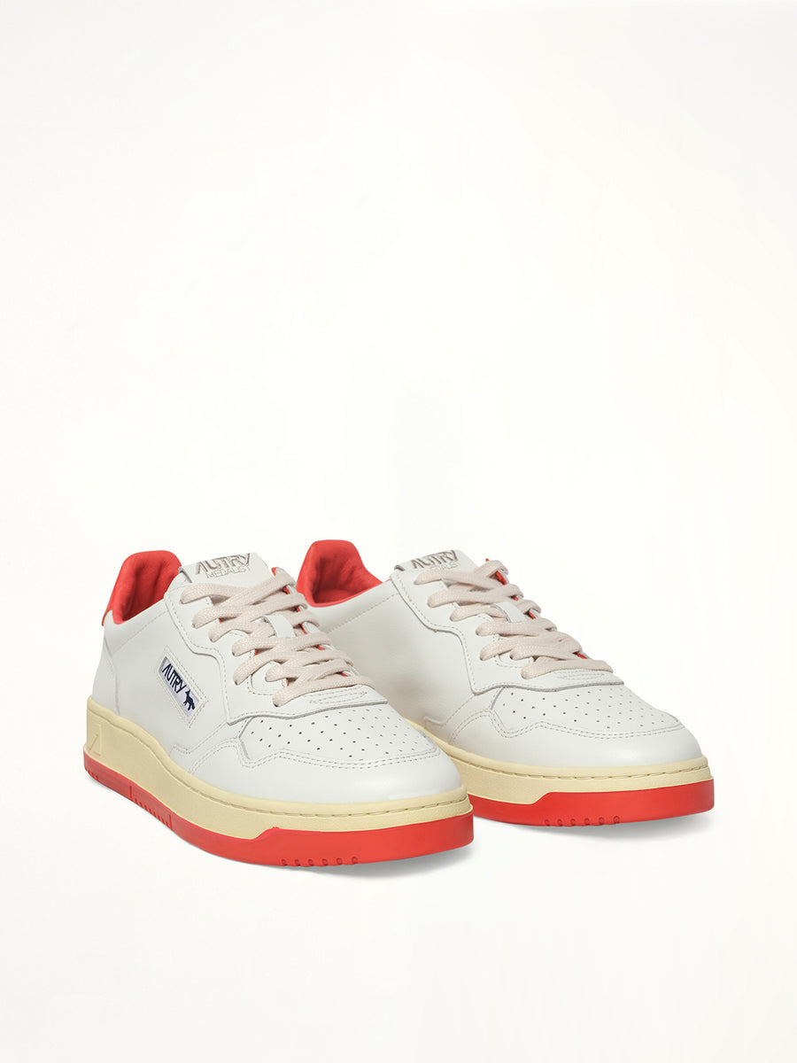 Maison Kitsune Medalist Sneaker in White/Red Front View | AUTRY