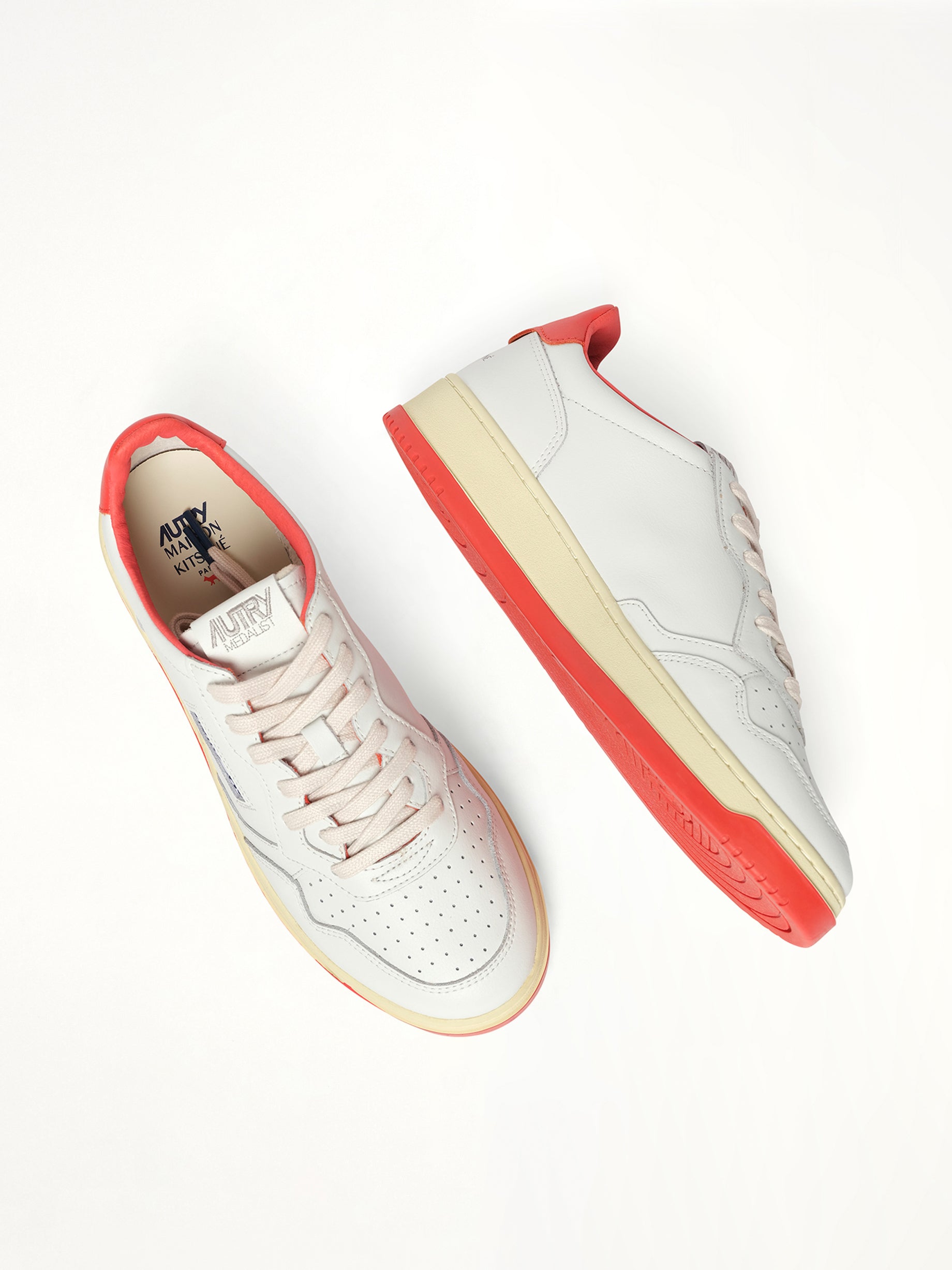 Maison Kitsune Medalist Sneaker in White/Red Top View | AUTRY
