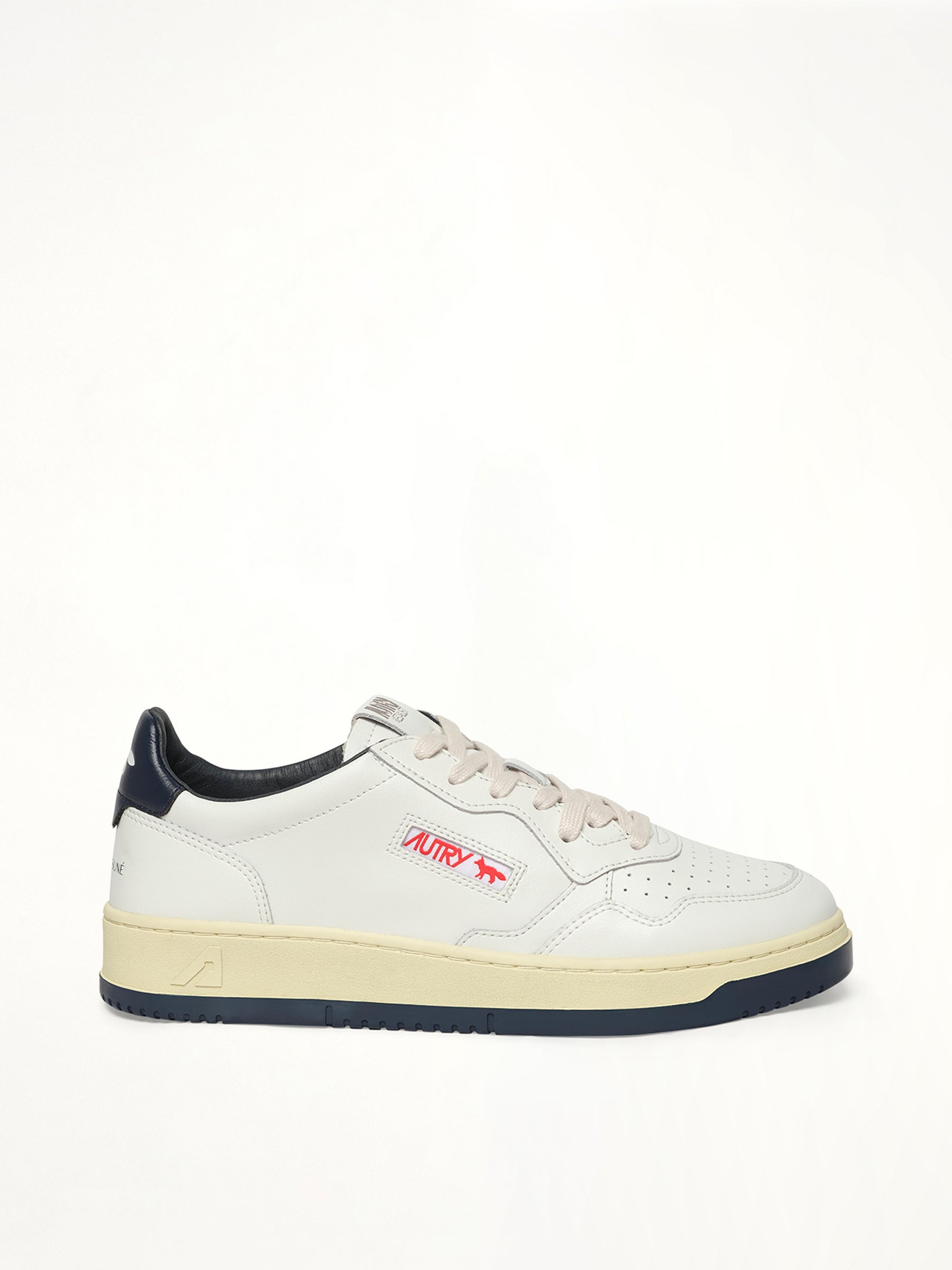 Maison Kitsune Medalist Sneaker in White/Blue Side View | AUTRY