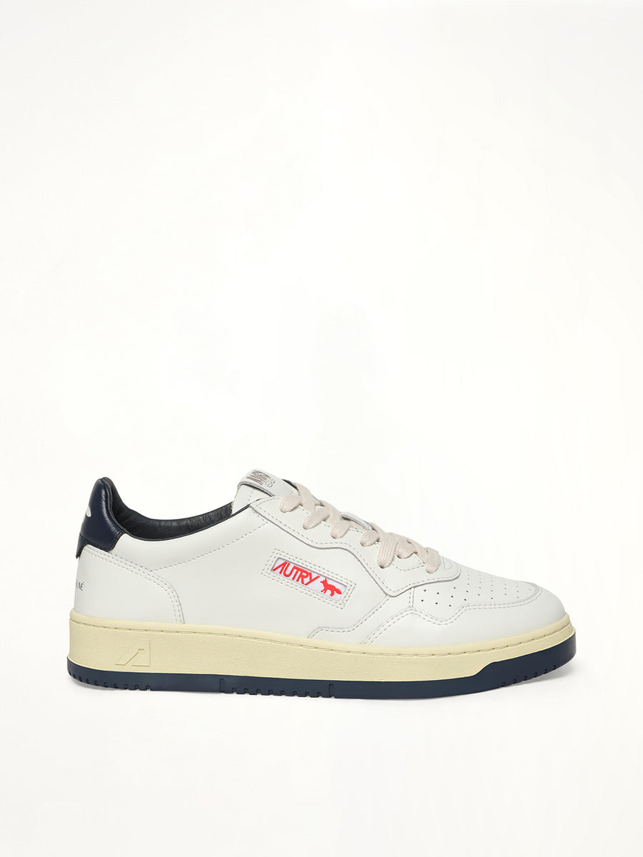 Maison Kitsune Medalist Sneaker in White/Blue Side View | AUTRY