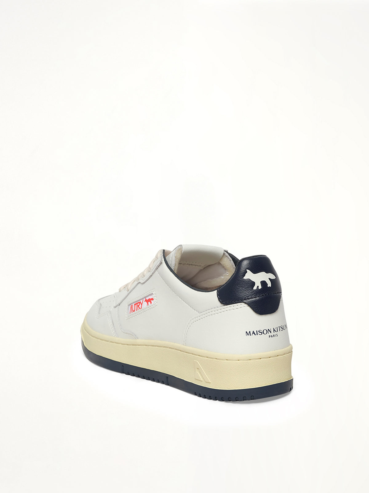 Maison Kitsune Medalist Sneaker in White/Blue Back View | AUTRY