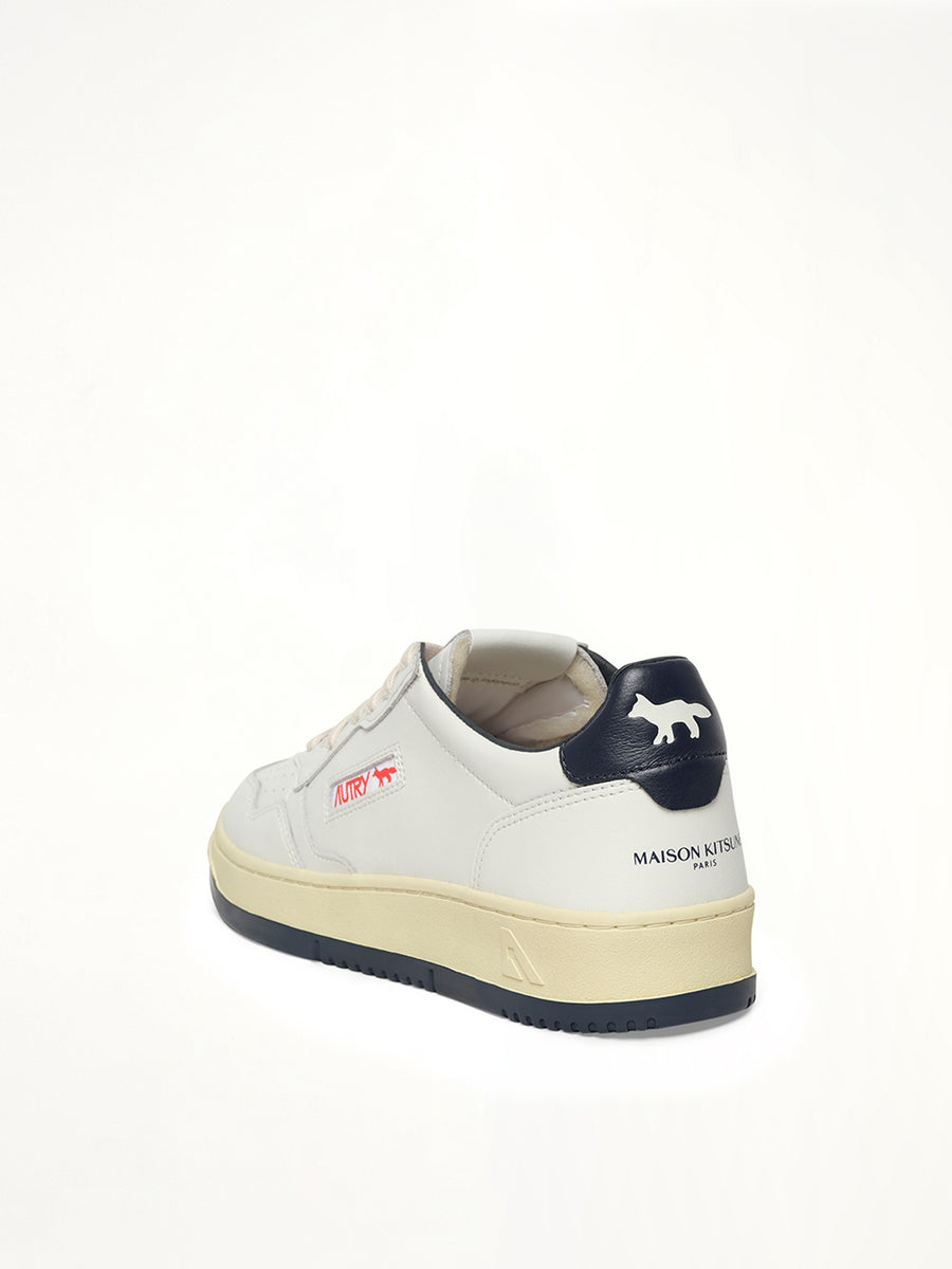 Maison Kitsune Medalist Sneaker in White/Blue Back View | AUTRY