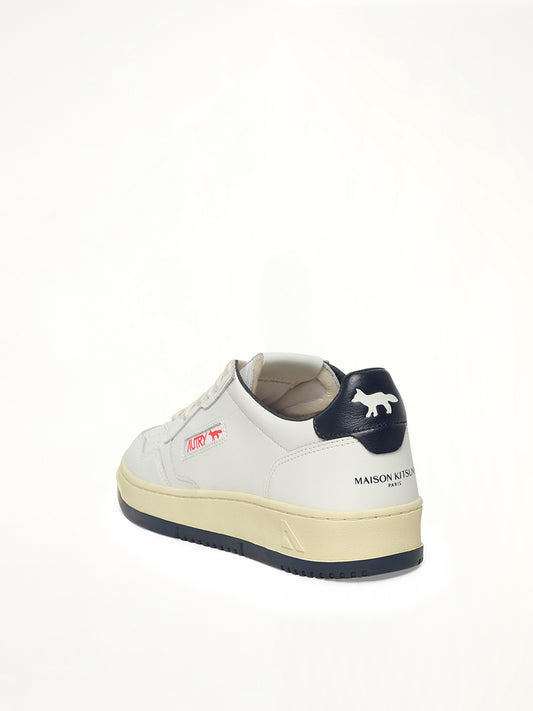 Maison Kitsune Medalist Sneaker in White/Blue
