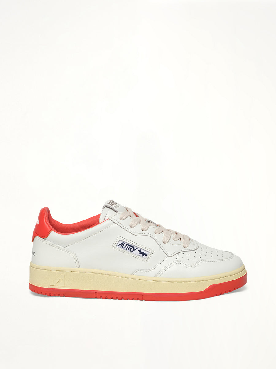 Maison Kitsune Medalist Sneaker in White/Red Side View | AUTRY