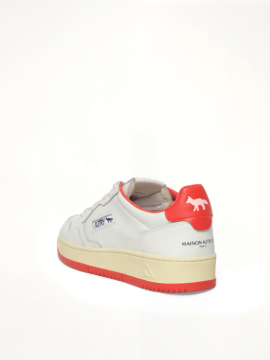 Maison Kitsune Medalist Sneaker in White/Red Back View | AUTRY