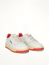 Maison Kitsune Medalist Sneaker in White/Red Front View | AUTRY