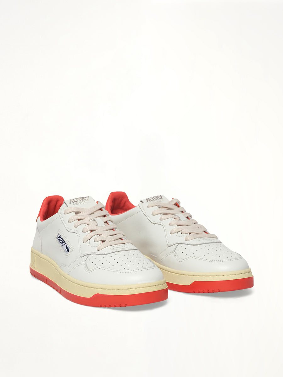 Maison Kitsune Medalist Sneaker in White/Red Front View | AUTRY