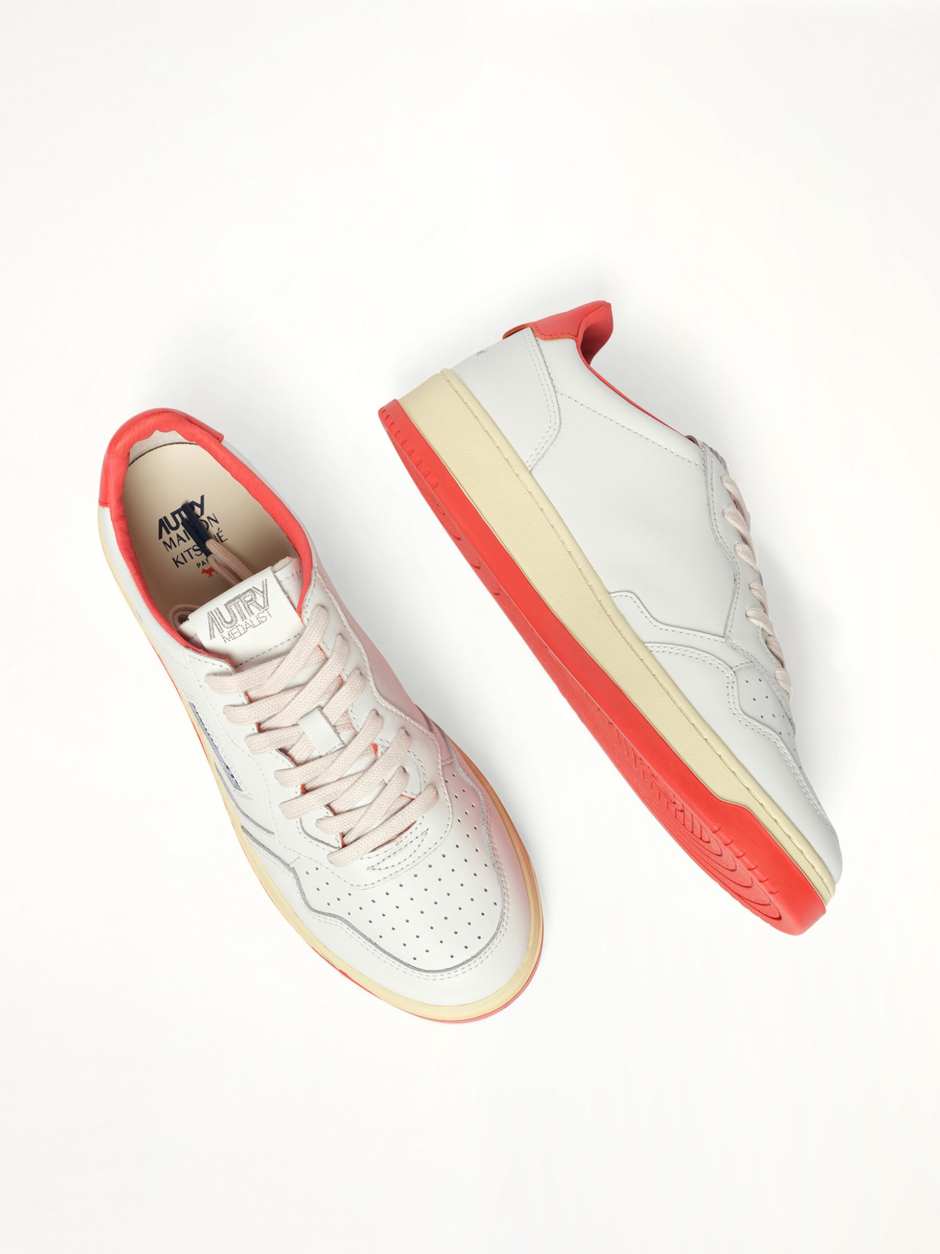 Maison Kitsune Medalist Sneaker in White/Red Top View | AUTRY