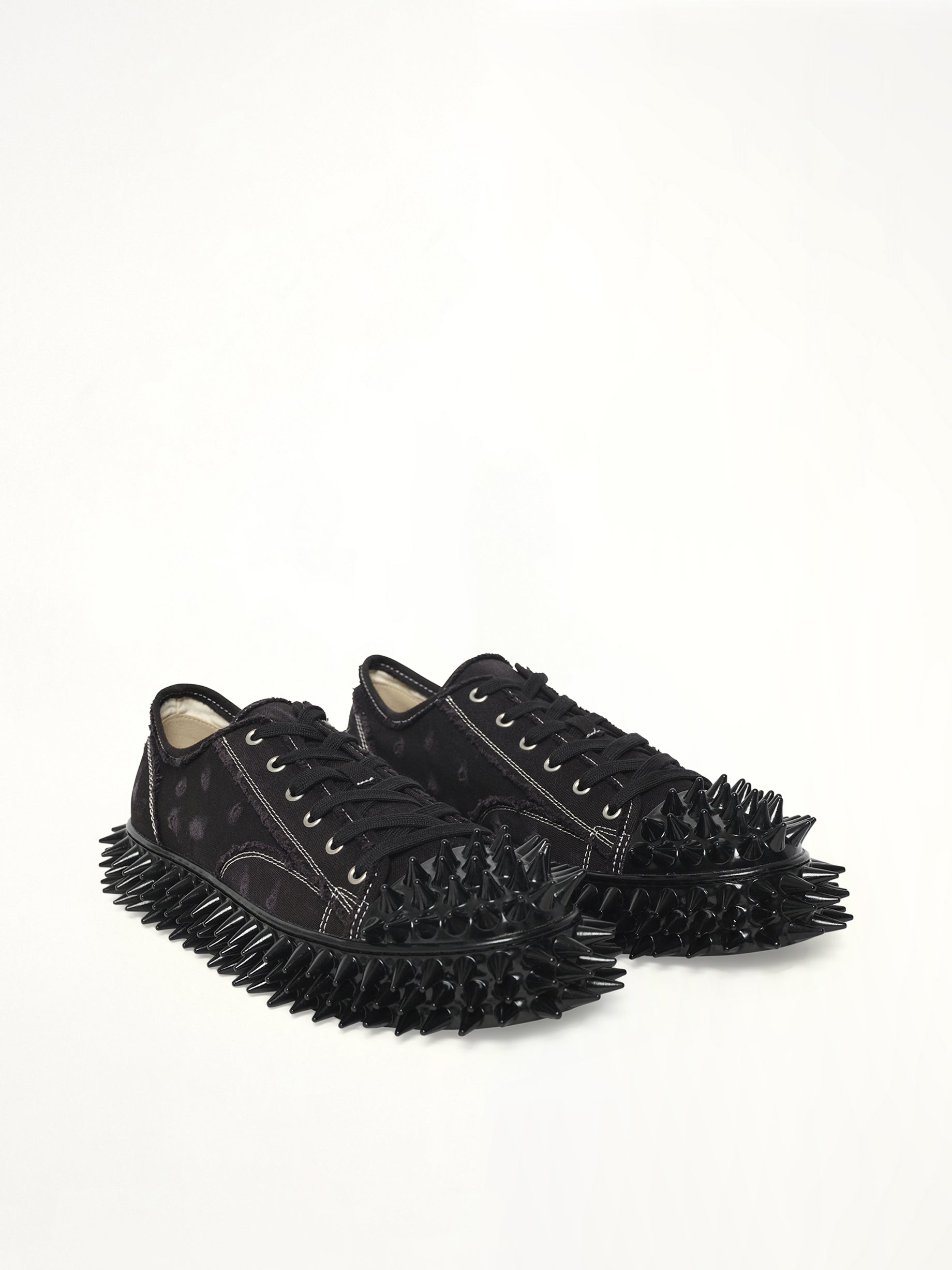 Spiky Canvas Sneaker in Black Front View | DOUBLET