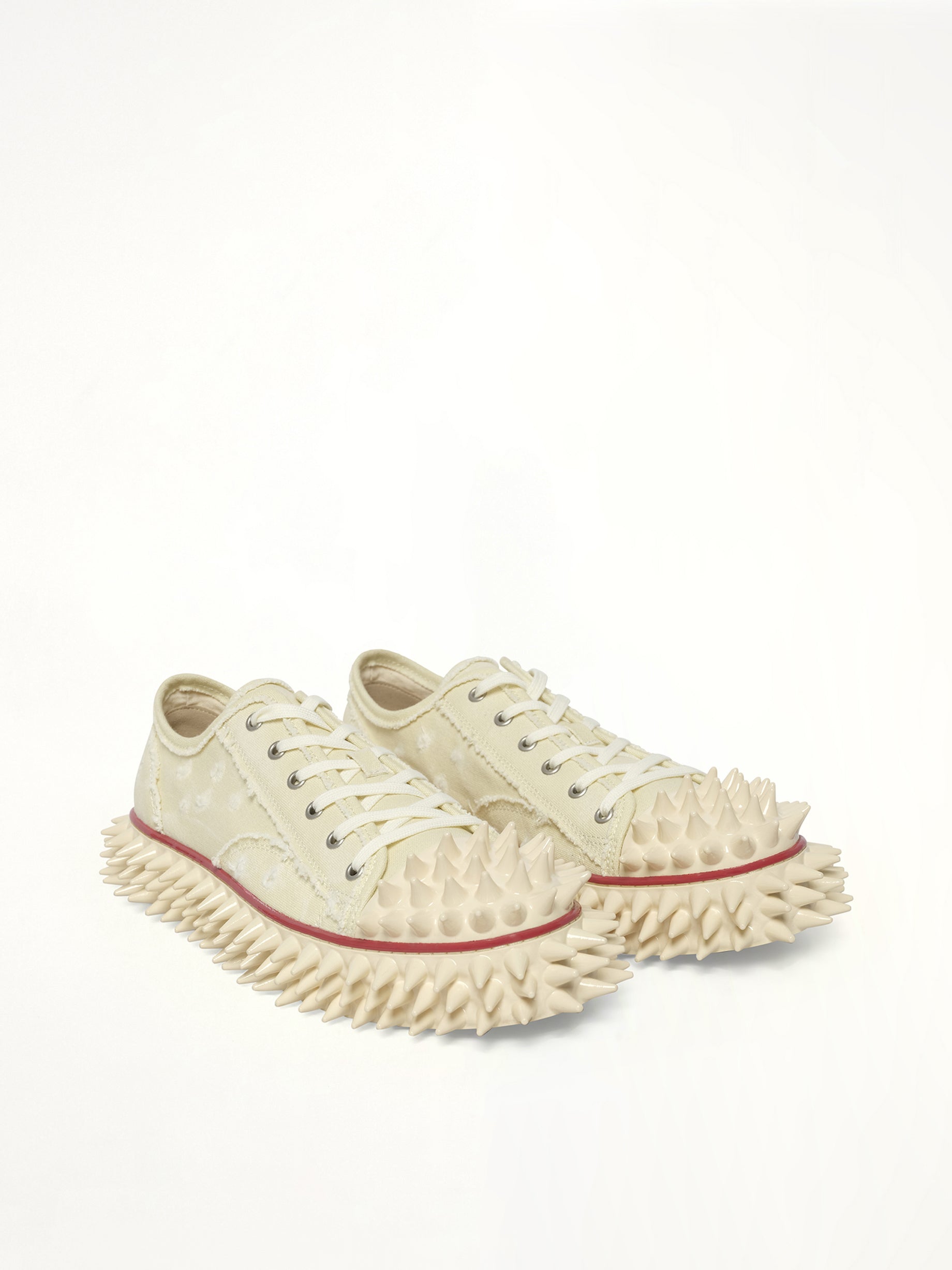 Spiky Canvas Sneaker in Ivory Front View | DOUBLET