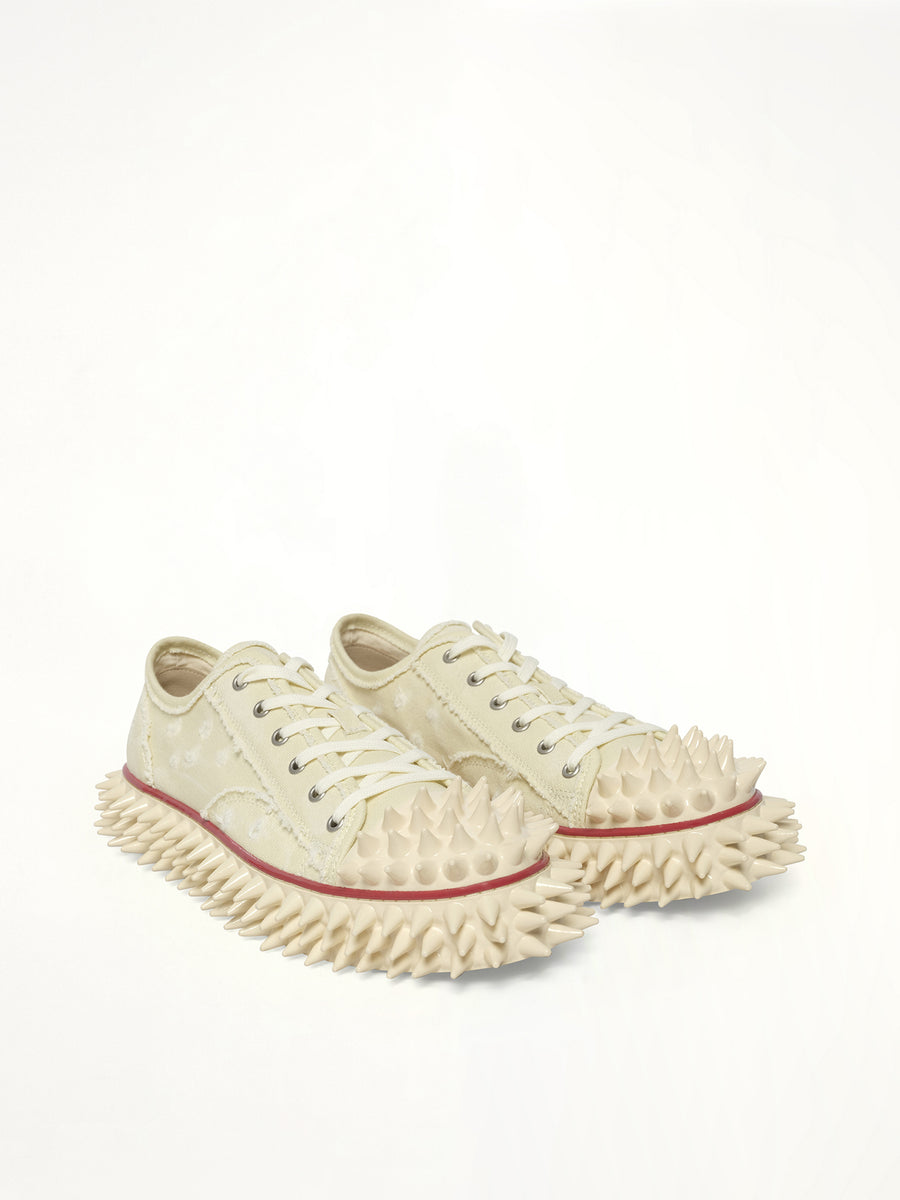 Spiky Canvas Sneaker in Ivory Front View | DOUBLET