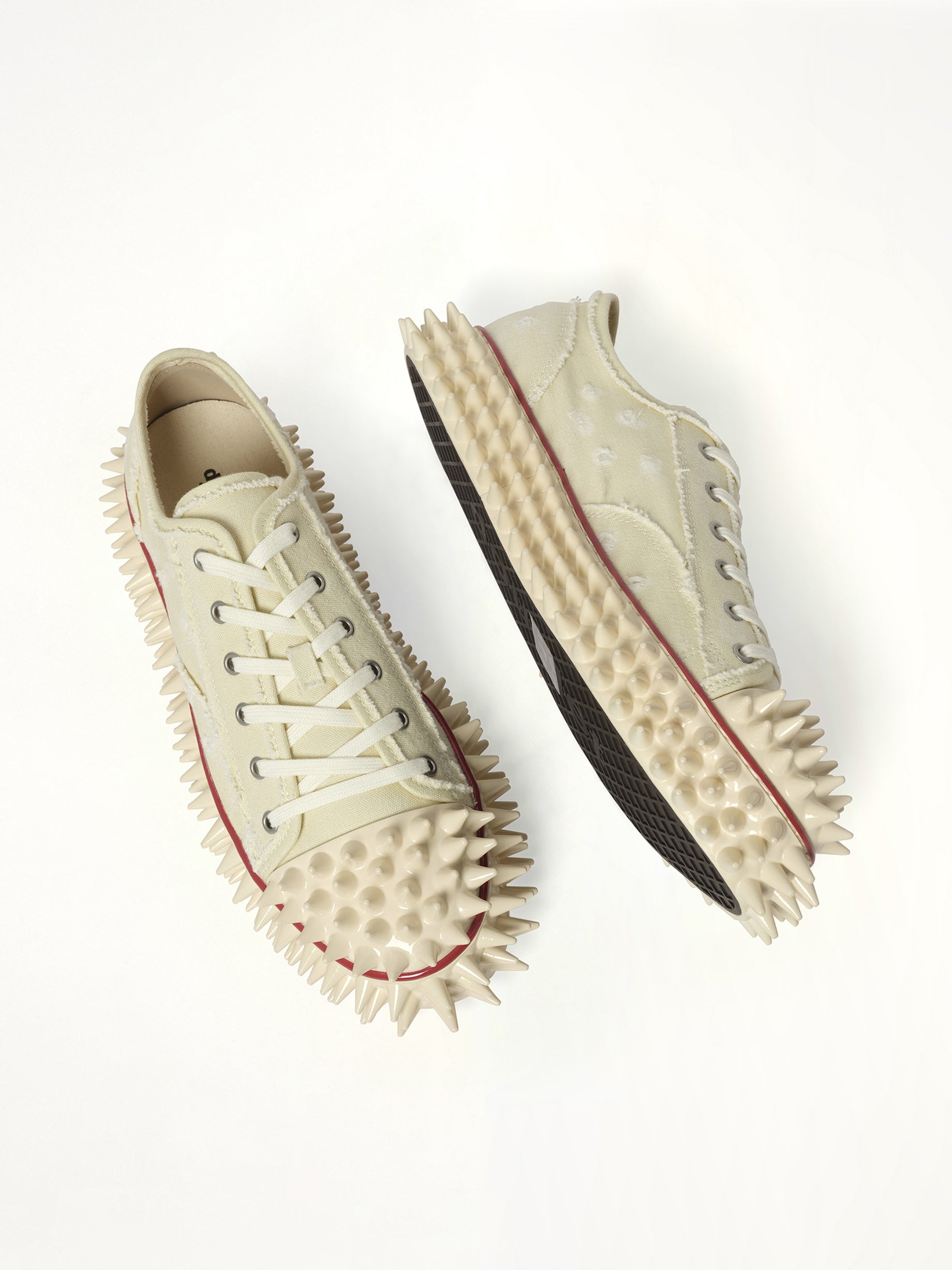 Spiky Canvas Sneaker in Ivory Top View | DOUBLET