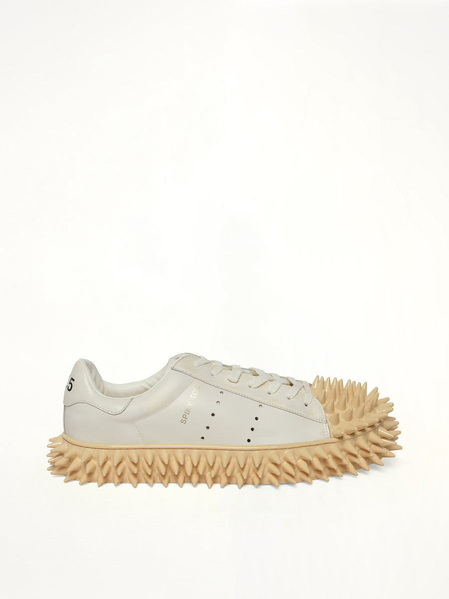 Spiky Leather Sneaker in White Side View | DOUBLET