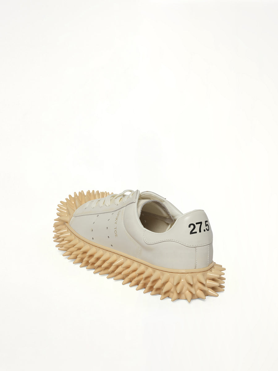 Spiky Leather Sneaker in White Back View | DOUBLET