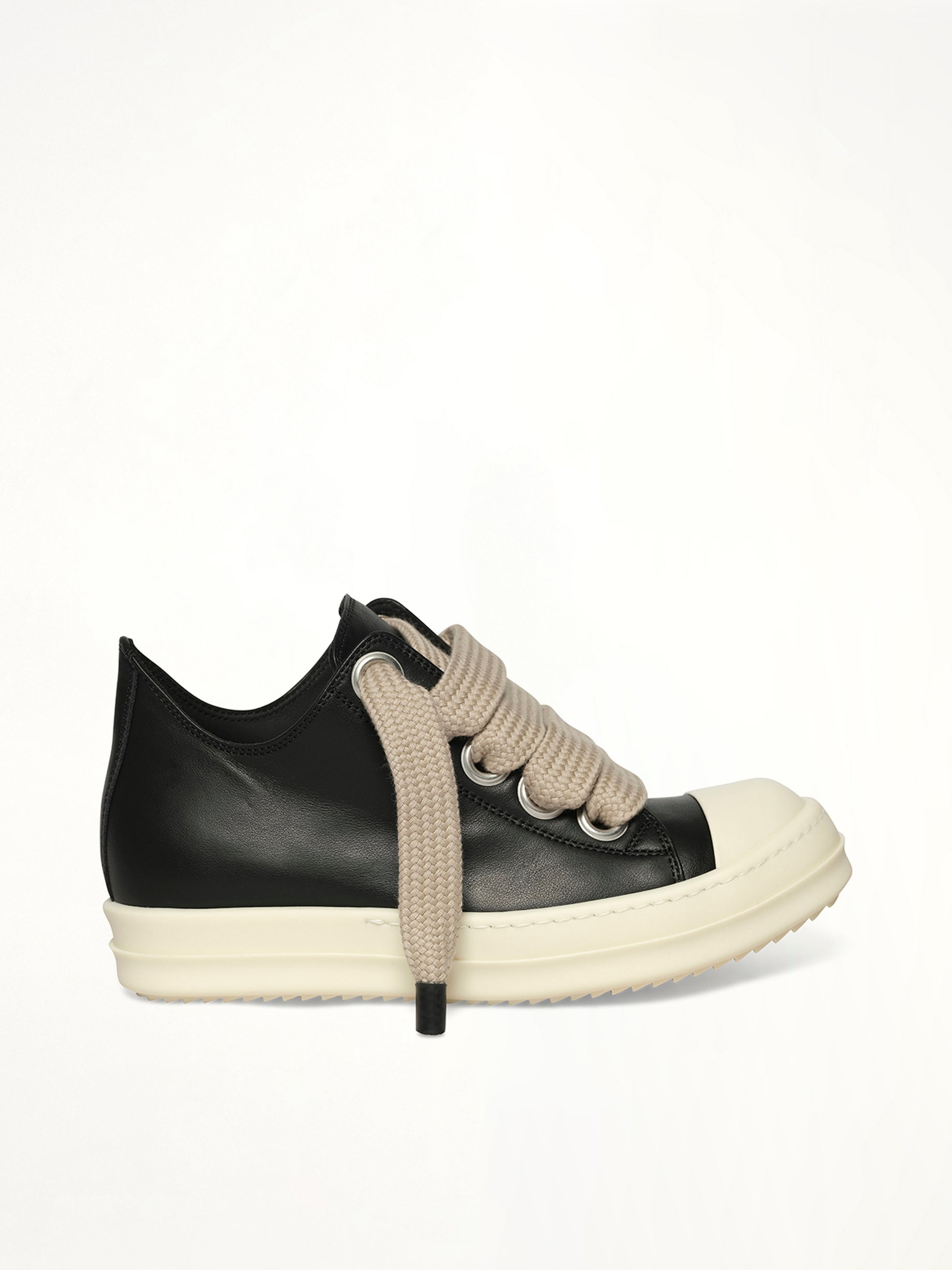 Jumbolace Low Sneaks in Black/Milk/Milk Side View | RICK OWENS