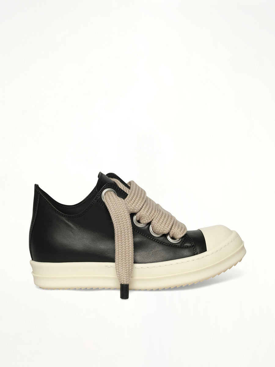 Jumbolace Low Sneaks in Black/Milk/Milk Side View | RICK OWENS