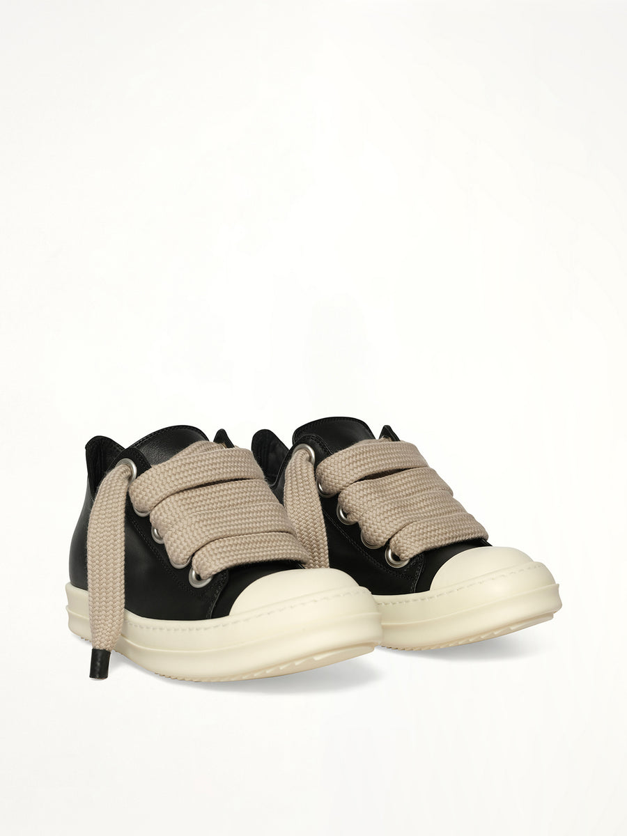 Jumbolace Low Sneaks in Black/Milk/Milk Front View | RICK OWENS