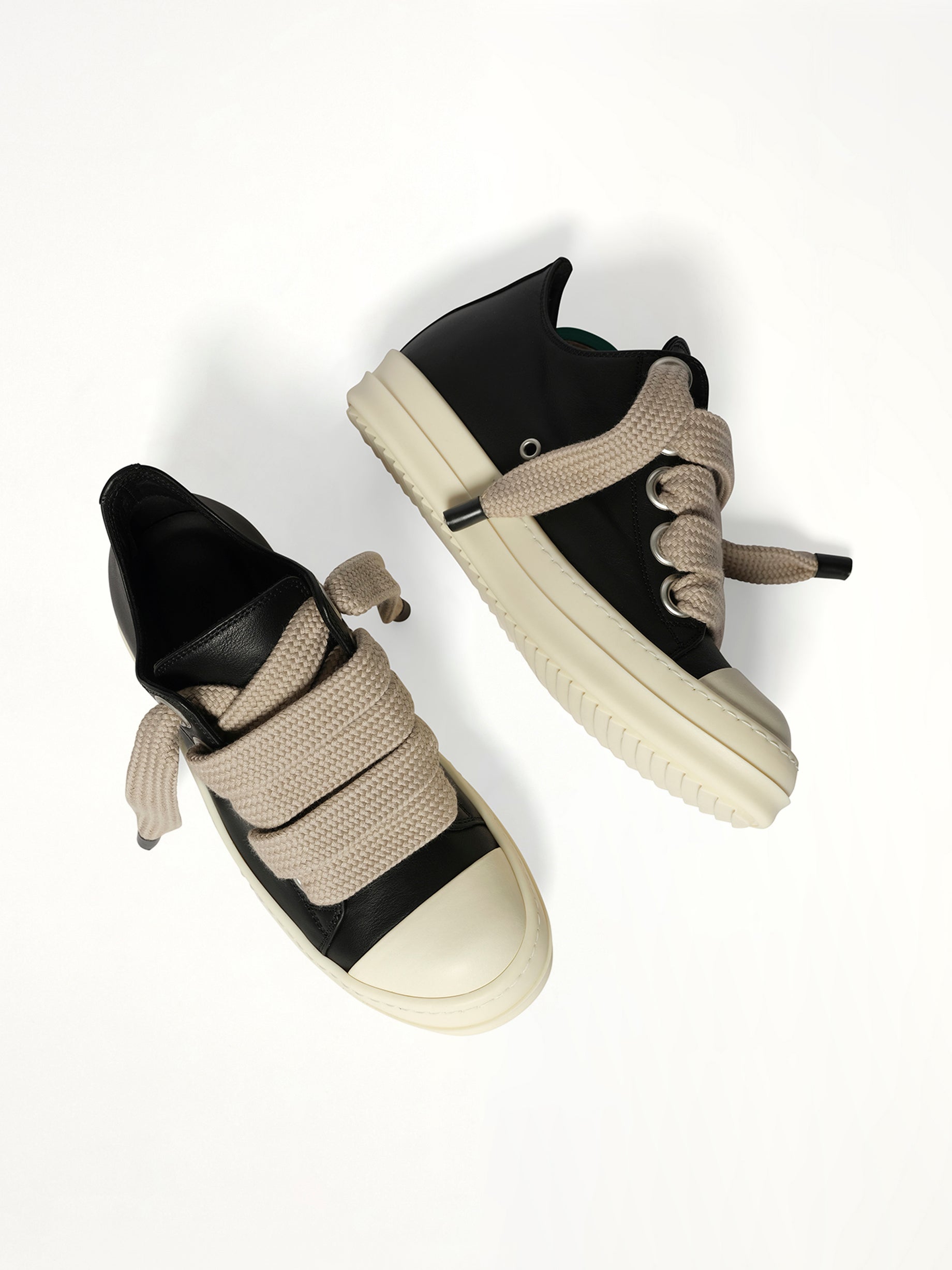 Jumbolace Low Sneaks in Black/Milk/Milk Top View | RICK OWENS