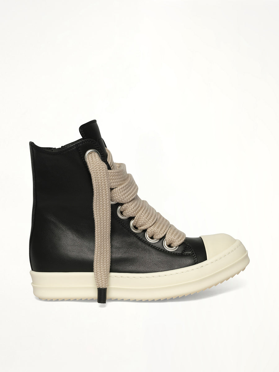 Jumbolace Sneaks in Black/Milk/Milk Side View | RICK OWENS